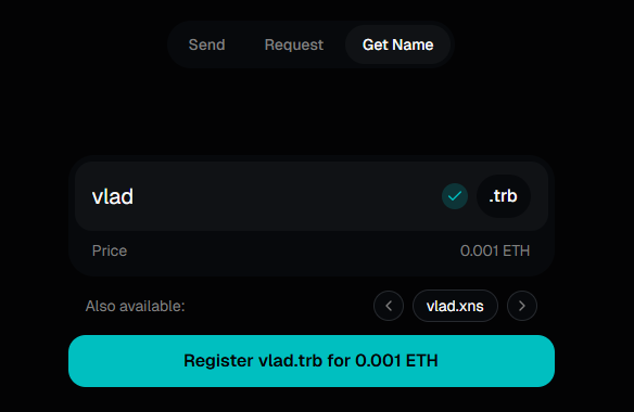 Registering a .trb name on x2xPay