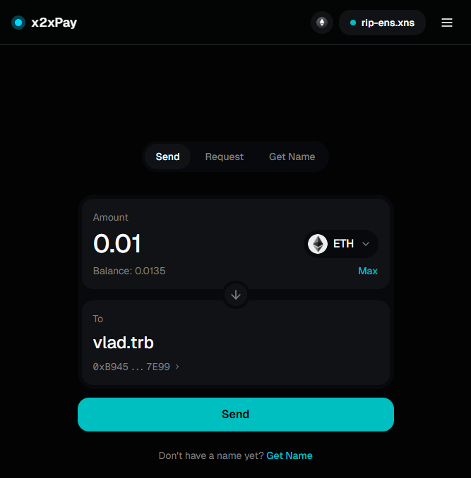 Your .trb name displayed in the wallet